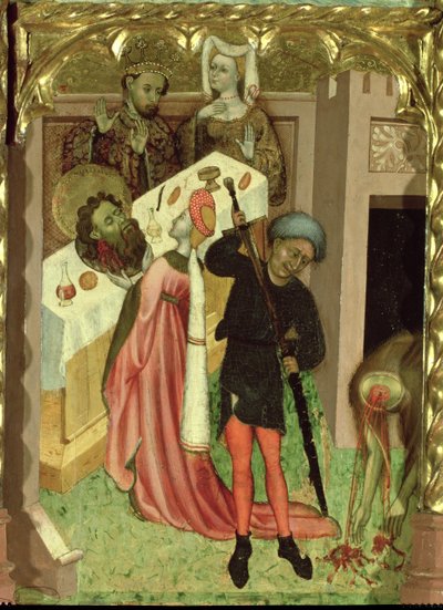 Altarbild des Hl. Johannes der Täufer: Enthauptung des Hl. Johannes und Präsentation seines Kopfes durch Salome beim Bankett des Herodes von Bernardo Martorell