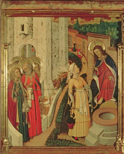 Jesus und die Frauen von Samaria, vom Altarbild der Verklärung, Pradella-Panel von Bernardo Martorell