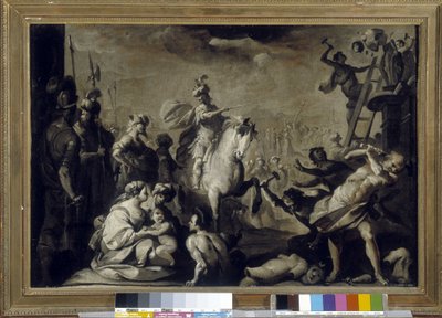 Konstantin (Konstantin I., Caius Flavius Valerius Aurelius Constantinus, römischer Kaiser, gestorben 337) zerstört Götzenbilder von Bernardo Strozzi