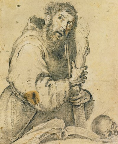 Heiliger Franziskus hält ein Kruzifix in seinen Armen von Bernardo Strozzi