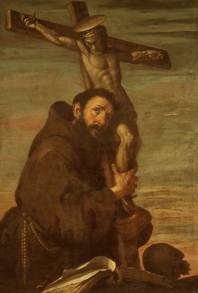 Der heilige Franz von Assisi umarmt ein Kruzifix, ca. 1600-1640 von Bernardo Strozzi