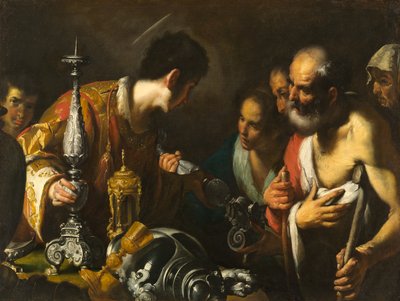 St. Laurentius verteilt die Schätze der Kirche, um 1625 von Bernardo Strozzi