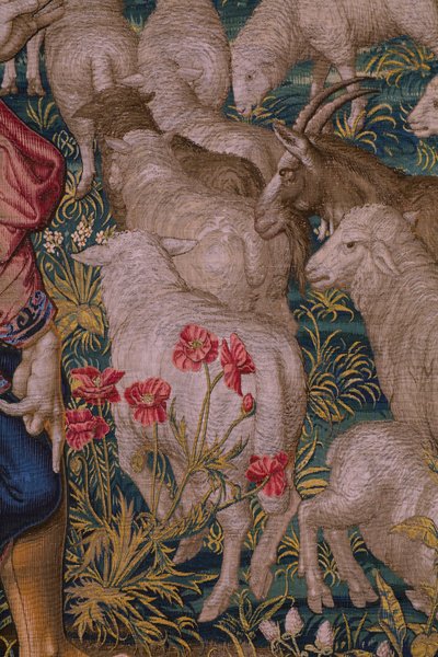 Serie Die Gründung Roms: Faustulus trifft Romulus und Remus. Zeichner Barend van Orley (?). Herstellung Brüssel. 1525-1530. (Detail) von Bernart van (attr. to) Orley