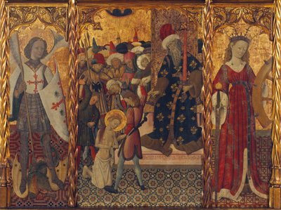 Heiliger Michael, Martyrium der Heiligen Eulalia und der Heiligen Katharina, ca. 1442-1445 von Bernat Martorell the Elder