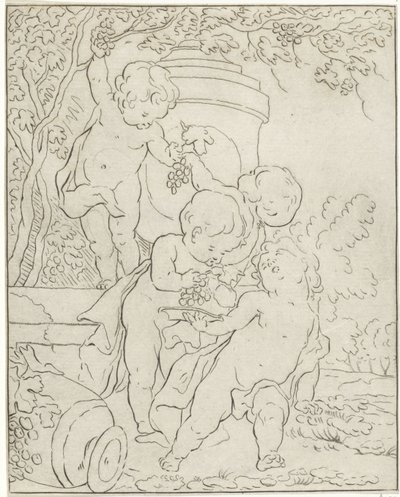 Vier Trauben pflückende Putti bei einer Vase von Bernhard Schreuder