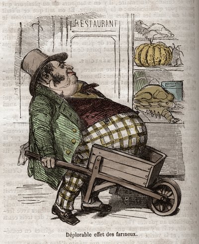 Obeite - Des Gourmands - bedauerlicher Effekt der Mehlprodukte - Gravur in „La Physiologie du goût“ von Jean Anthelme Brillat Savarin (Brillat-Savarin) von Bertall