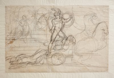 Achilles schleift Hektors Körper hinter seinem Wagen. Paolo und Francesca(?) von Bertel Thorvaldsen