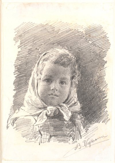Porträt eines kleinen Mädchens mit Kopftuch von Bertha Wegmann