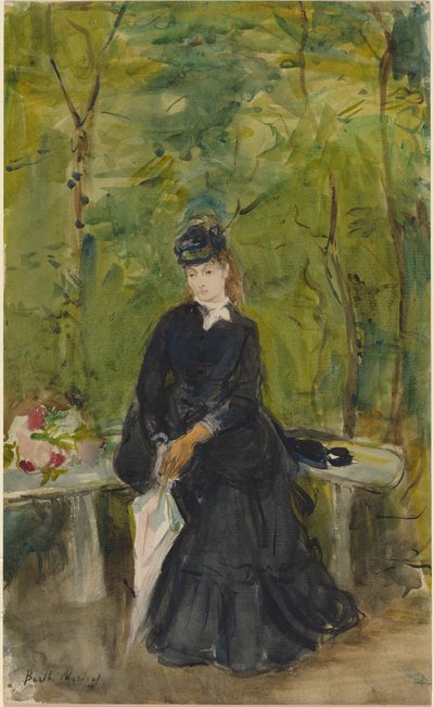 Die Schwester des Künstlers Edma im Park von Berthe Morisot