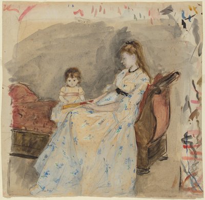 Die Schwester des Künstlers, Edma, mit ihrer Tochter Jeanne (recto); Die Schwester des Künstlers Edma im Freien sitzend (verso) von Berthe Morisot