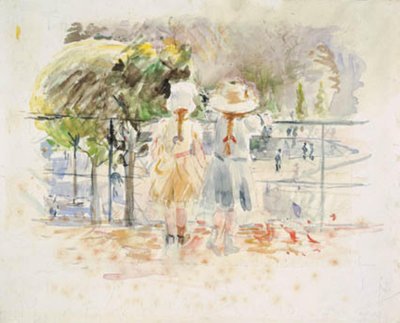 Zwei kleine Mädchen an einer Balustrade am See im Jardin des Tuileries, Paris von Berthe Morisot