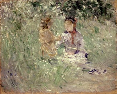 Frau und Kind auf einer Wiese in Bougival von Berthe Morisot