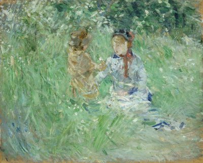 Frau und Kind auf einer Wiese in Bougival, 1882 von Berthe Morisot