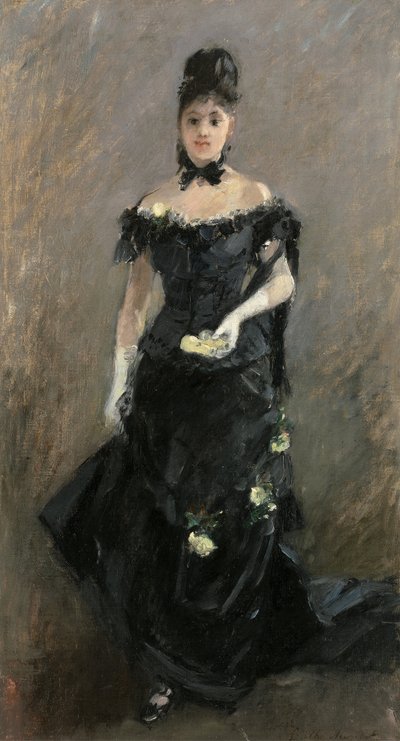 Frau in Schwarz oder Vor dem Theater, 1875 von Berthe Morisot
