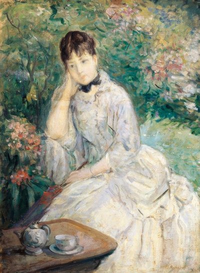 Junge Frau auf einem Sofa sitzend von Berthe Morisot