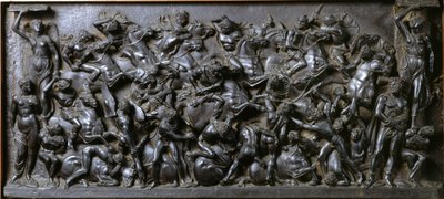 Schlacht zwischen Römern und Barbaren (Bronze) - Schlacht der Römer und Barbaren (Schlacht der Reiter). Bronze-Relief von Bertoldo di Giovanni von Bertoldo di Giovanni