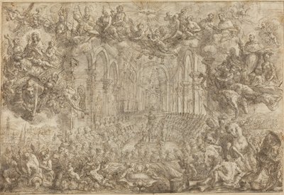 Das Konzil von Trient mit dem heiligen Thomas, der die Ketzer besiegt von Biagio Falcieri