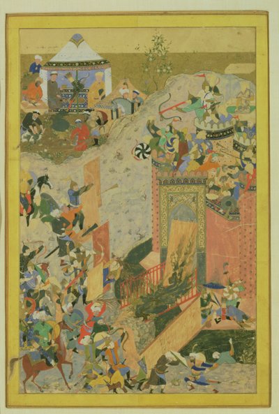 Angriff auf eine Burg, persisch, Timuriden-Periode (1370-1506), ca. 1475-1500 von Bihzad attr. to Bihzad attr. to
