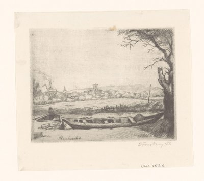 Kanal mit einem großen Boot und einer Brücke von Birger John Forsberg
