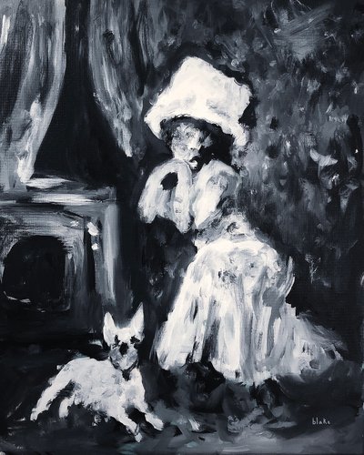 Dame und Hund posieren von Blake Munch