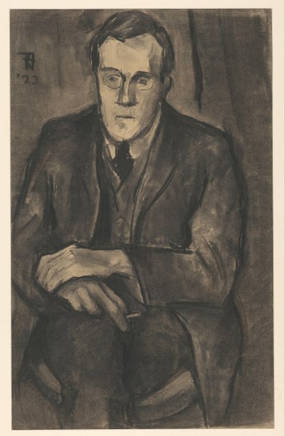Porträt von J.W. Bijl, sitzend mit den Händen auf den Knien von Bob Hanf (signed by artist)