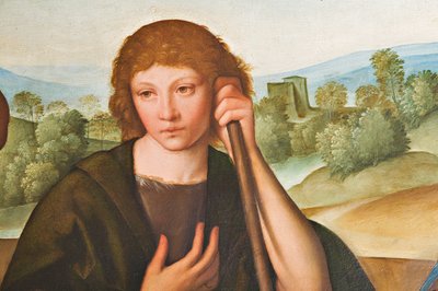 Anbetung der Hirten Madonna mit Jesuskind und zwei Hirten (Detail) von Boccaccio Boccaccino