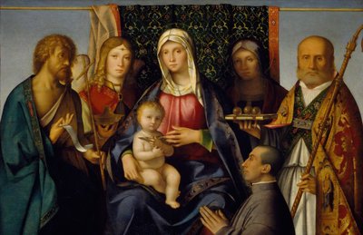Jungfrau und Kind mit Heiligen und einem Stifter, 1505-1515 von Boccaccio Boccaccino