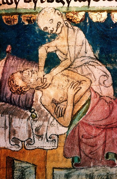 Der Tod erwürgt ein Opfer der Pest - Miniatur aus dem Codex Stini, Böhmen von Bohemian School