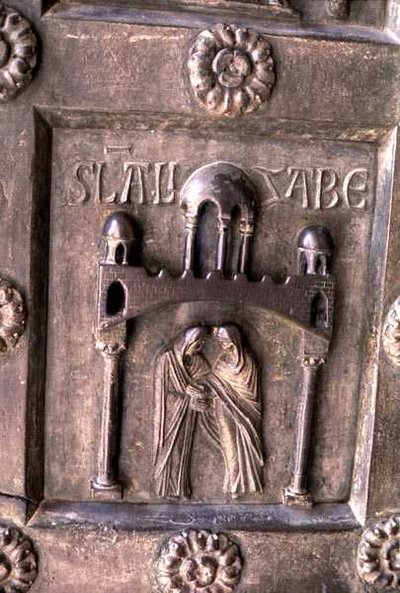 Tafel, die die Heimsuchung an der Porta di S. Ranieri darstellt von Bonannus of Pisa