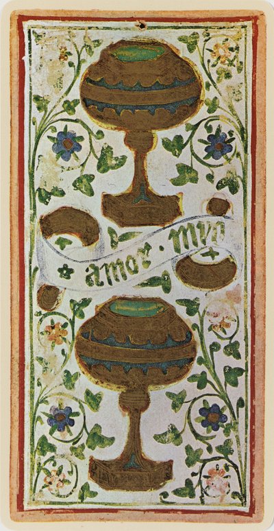 Die Zwei der Kelche, Faksimile einer Tarotkarte aus dem 