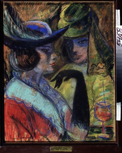 Café in Paris. Zwei elegante Frauen sitzen an einem Pariser Bistrotisch. Werk von Boris Dmitrievich Grigoriev (1886-1939) von Boris Dmitrievich Grigoriev