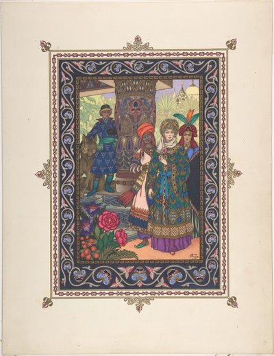 Illustration zum Märchen von Iwan Zarewitsch, dem Feuervogel und dem grauen Wolf, ca. 1925 von Boris Vasilievich Zvorykin