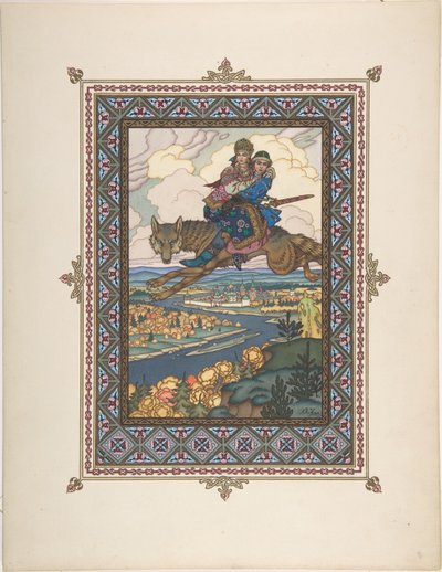 Illustration zum Märchen von Iwan Zarewitsch, dem Feuervogel und dem grauen Wolf, ca. 1925 von Boris Vasilievich Zvorykin