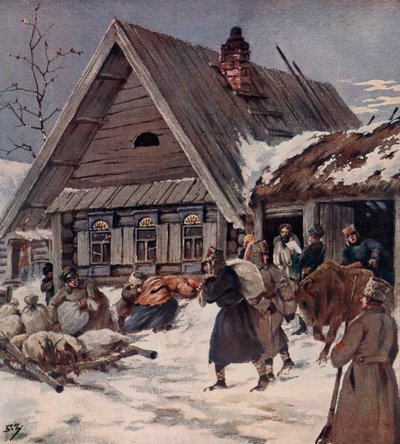 Soldaten der Roten Armee führen eine bewaffnete Requisition in einem Dorf durch, Russischer Bürgerkrieg von Boris Vasilievich Zvorykin