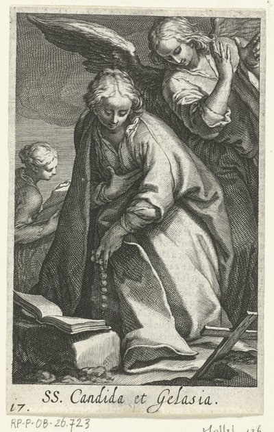 Heilige Candida und heilige Gelasia als Einsiedlerinnen mit Engel von Boëtius Adamsz. Bolswert