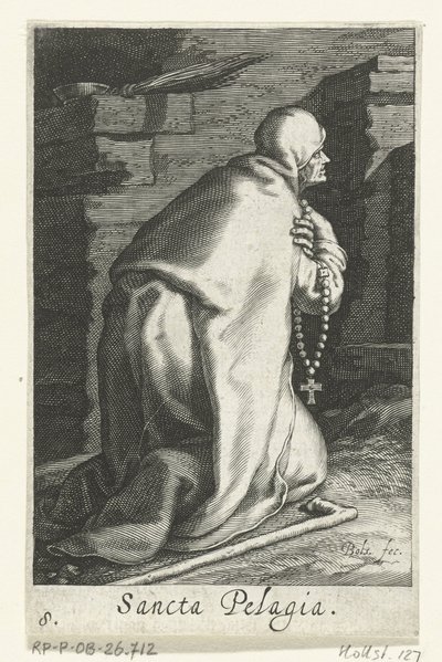Heilige Pelagia von Antiochia als Einsiedlerin (Sancta Pelagia, Serie: Kluizenaressen, Sacra Eremus Ascetriarum) von Boëtius Adamsz. Bolswert