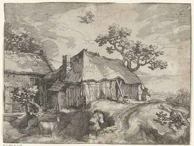 Landschaft mit Bauernhof und Raub von Ganymedes von Boëtius Adamsz. Bolswert