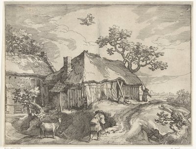 Landschaft mit Bauernhof und Raub des Ganymedes von Boëtius Adamsz. Bolswert