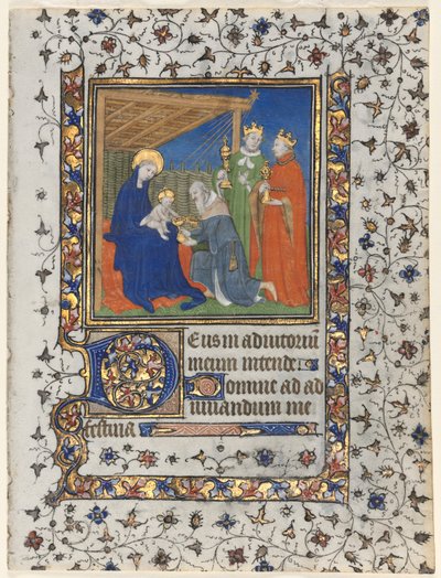 Bifolio aus einem Stundenbuch: Anbetung der Heiligen Drei Könige, um 1415 von Boucicaut Master