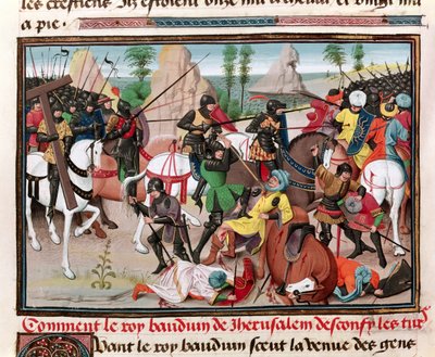 Die Schlacht zwischen König Balduin I. und den Türken, aus Chroniques des empereurs von David Aubert, 1462 von Brabant School