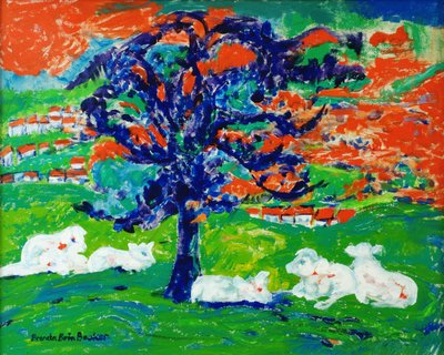 Weiße Ochsen unter einem Baum von Brenda Brin Booker