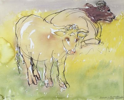 Junge Stiere auf der Wiese, 1983 von Brenda Brin Booker