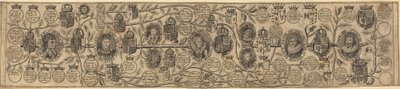 Stammbaum mit Porträts von Heinrich VII, Heinrich VIII, Elisabeth, James und Charles von British 17th Century