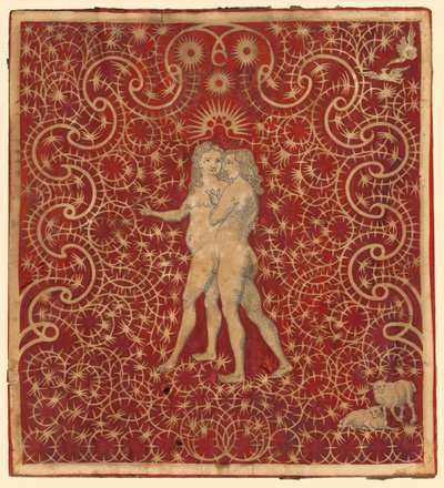 Adam und Eva im Garten mit einem Paar Schafe und einem Paar Tauben von British 18th Century