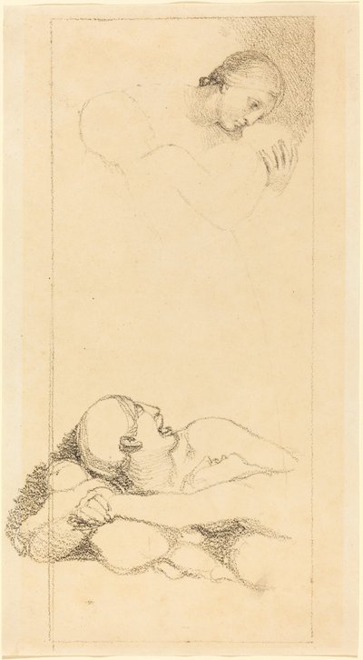 Erschrockener Mann schaut nach oben; Frau und Kinder von British 18th Century after John Flaxman