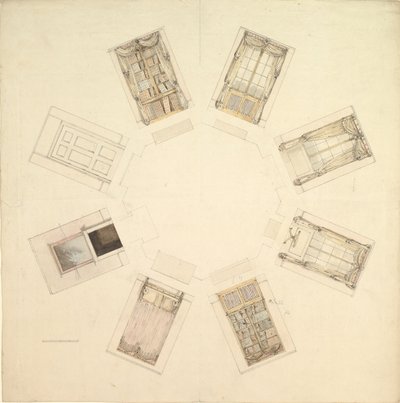 Achteckiger Raum mit Schnittansichten, 19. Jahrhundert von British Anonymous 19th Century.