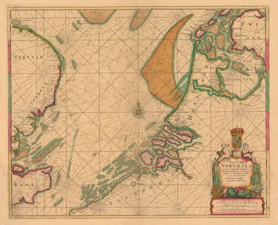 Eine Karte der Nordsee von South Foreland bis Burnham Flatts und von Callis bis Schelling Isle, c.1700 von British School
