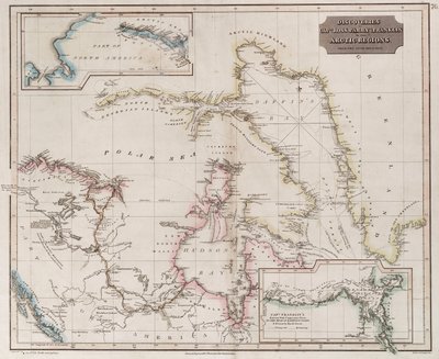 Karte der Entdeckungen von Ross, Parry und Franklin in der Arktis 1818-1827, um 1830 (farbige Gravur) von British School