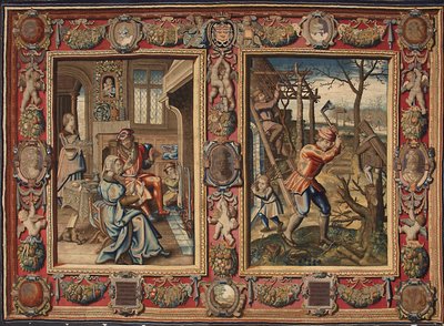 Januar und Februar: „Ein Paar am Feuer und ein Holzfäller“ von British School