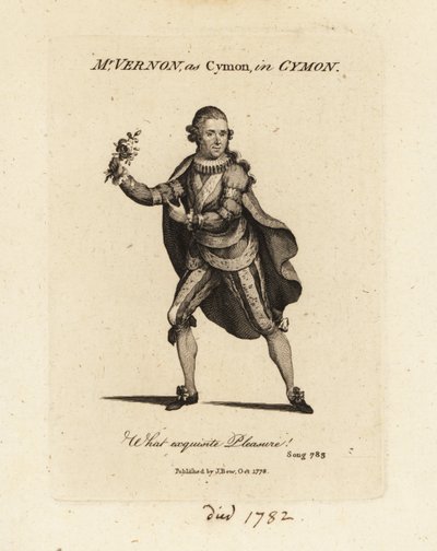 Mrs Joseph Vernon als Cymon singend Thomas Arnes Kantate Cymon und Iphigenia von British School